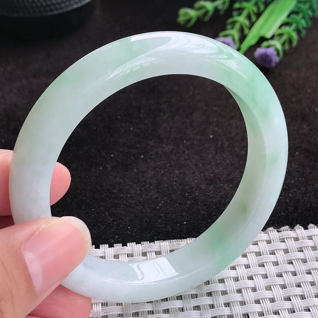 自然光56.5/11.8/8.6老坑冰润水灵飘花手镯玉镯子美人镯手环