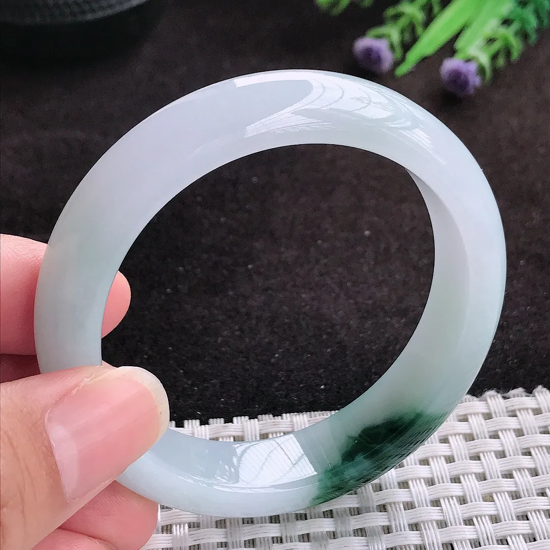 自然光52.8/13.2/8.2老坑冰润起胶飘花手镯玉镯子美人镯手环