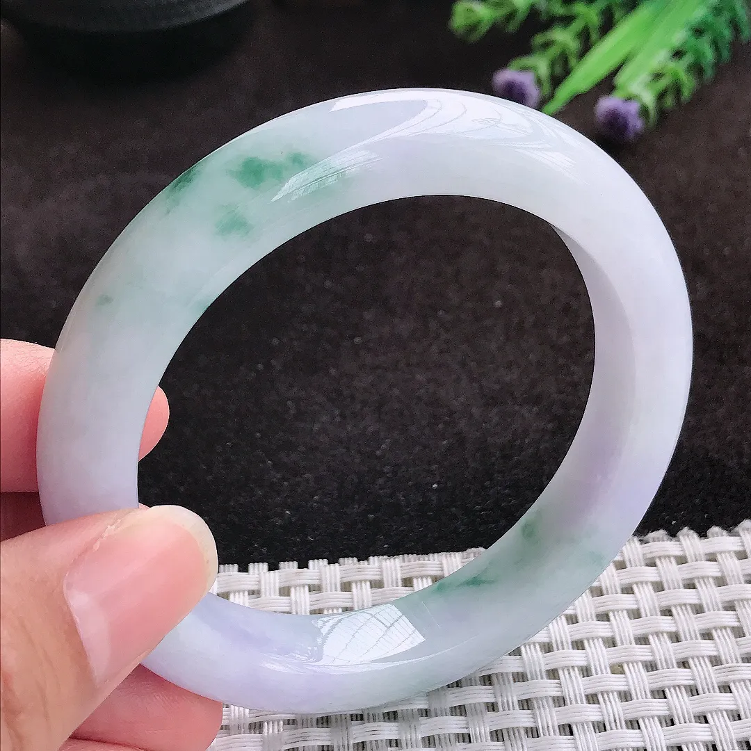 自然光57.8/12/9.5老坑精美冰润飘花手镯玉镯子美人镯手环