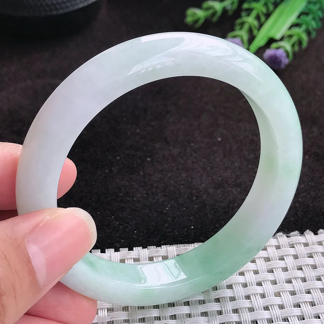 自然光56.5/11.8/8.6老坑冰润水灵飘花手镯玉镯子美人镯手环