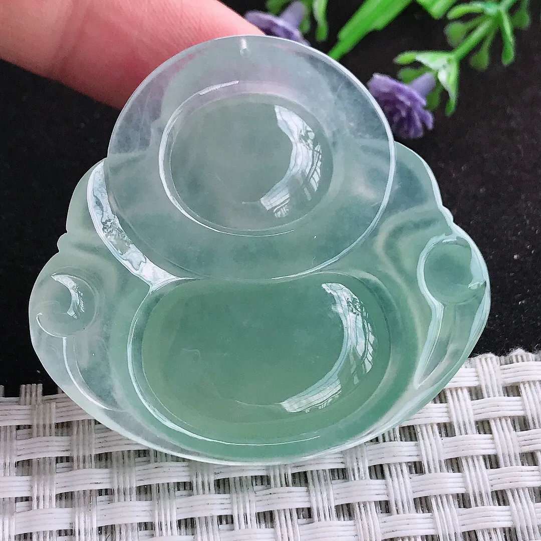 自然光45.4/48.8/8.6老坑冰种果冻胶冰晴绿大佛公挂件翡翠玉佛吊坠百搭