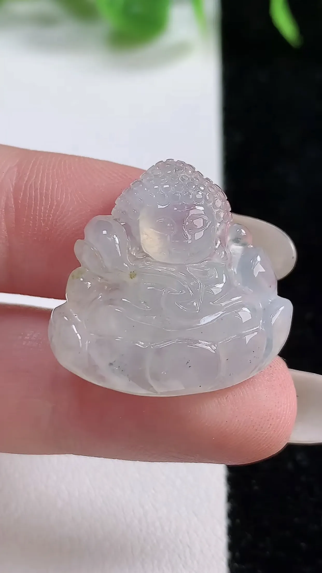 缅甸天然翡翠a货 老坑料起胶冰种 白冰宝宝佛吊坠，尺寸23.6-24.4-5.8mm  y 5.23