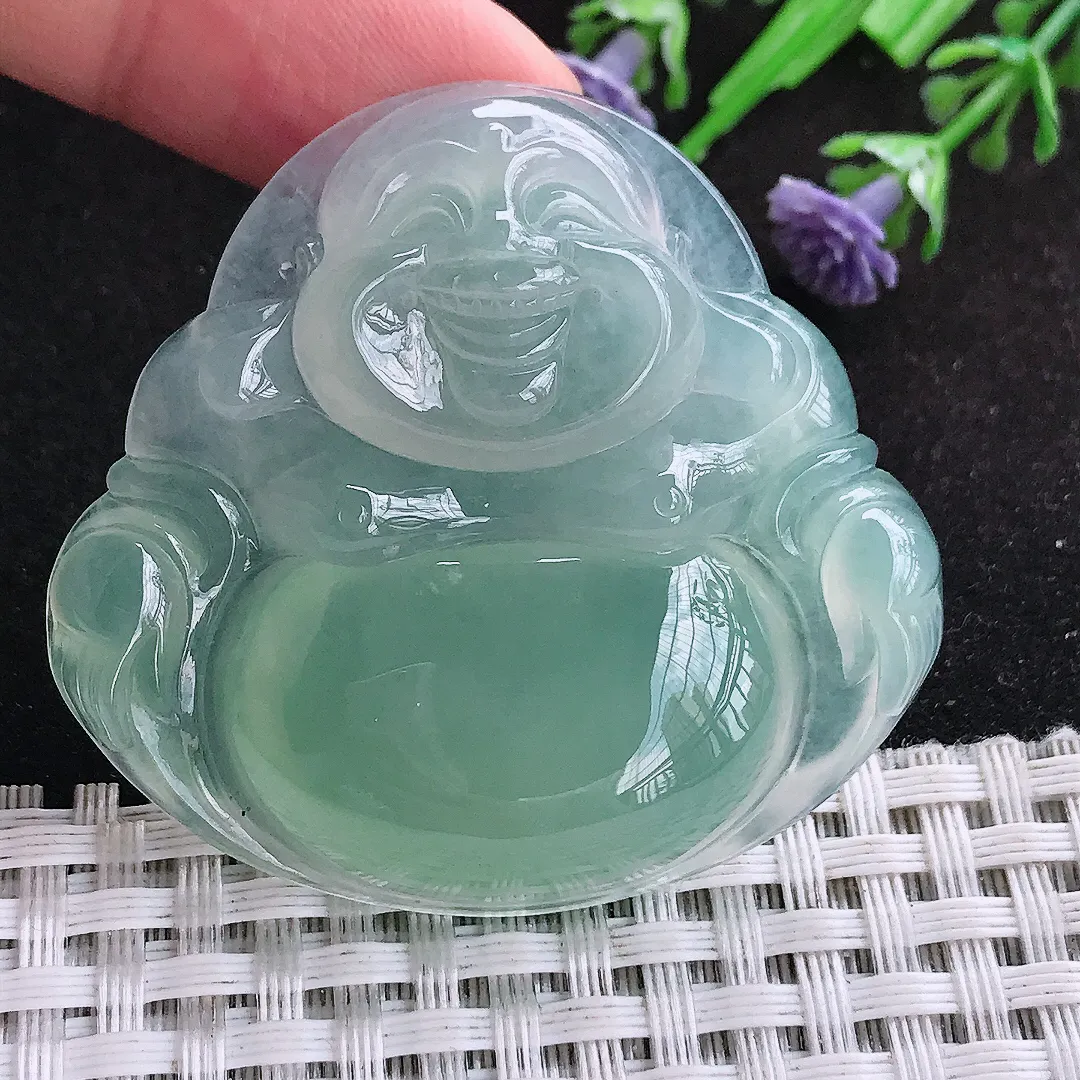 自然光45.4/48.8/8.6老坑冰种果冻胶冰晴绿大佛公挂件翡翠玉佛吊坠百搭