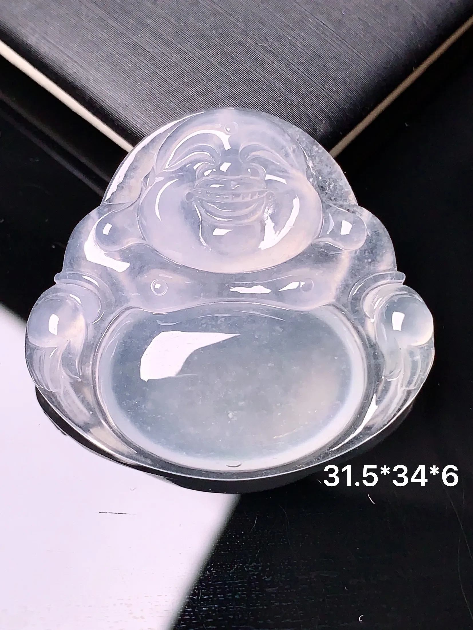 冰种佛公吊坠 玉质细腻 色泽清新艳丽 整体尺寸31.5*34*6