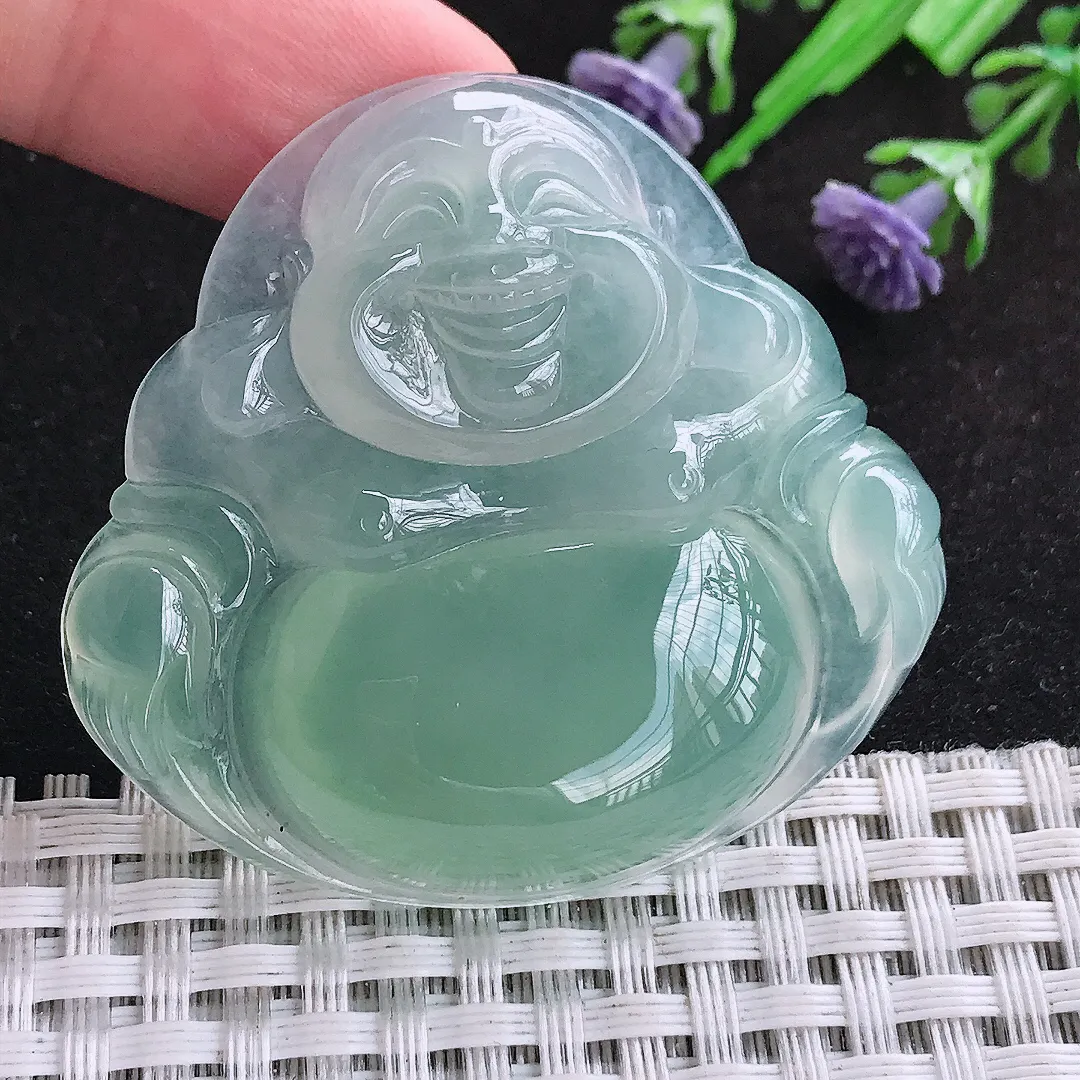 自然光45.4/48.8/8.6老坑冰种果冻胶冰晴绿大佛公挂件翡翠玉佛吊坠百搭