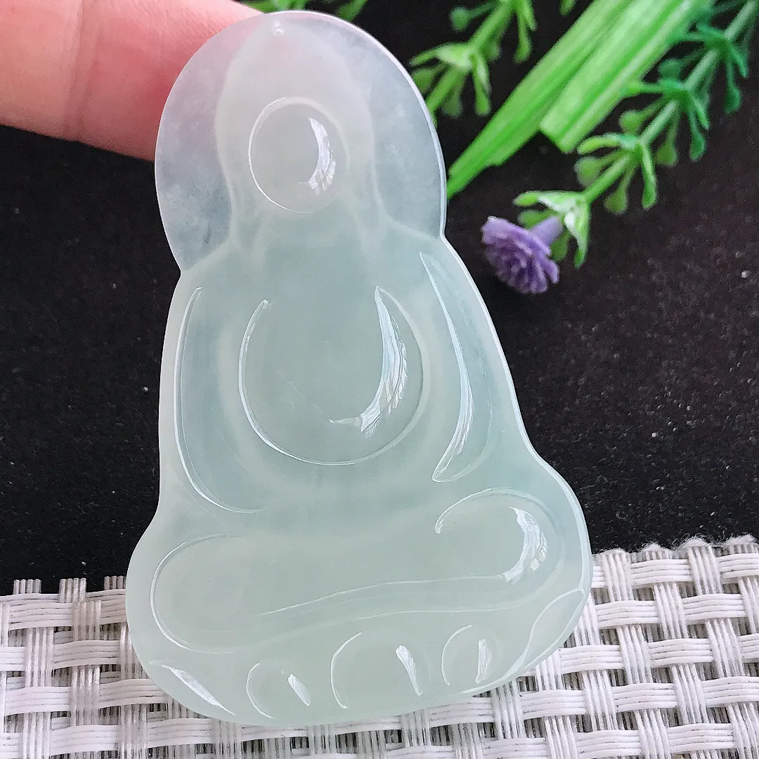 自然光63/41/6老坑冰润起胶冰晴素衣观音挂件翡翠玉吊坠百搭