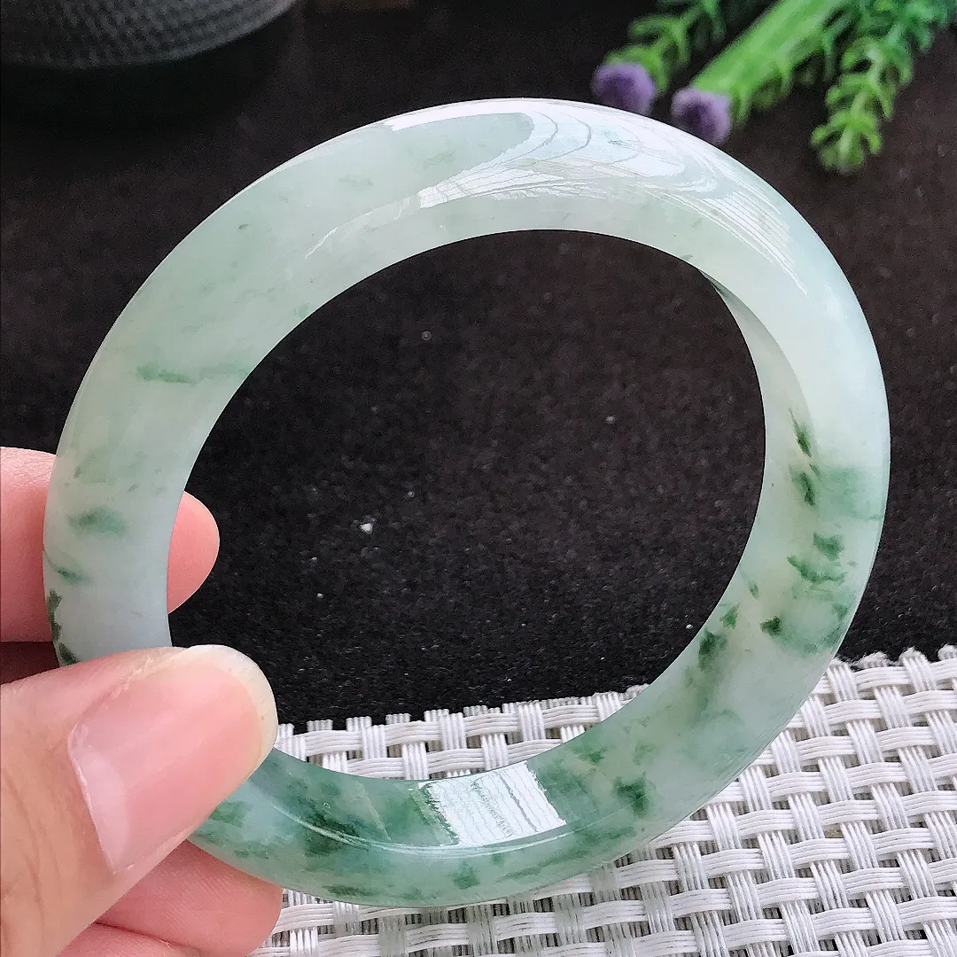 自然光58/12.6/9老坑冰胶水灵冰飘花手镯玉镯子美人镯手环