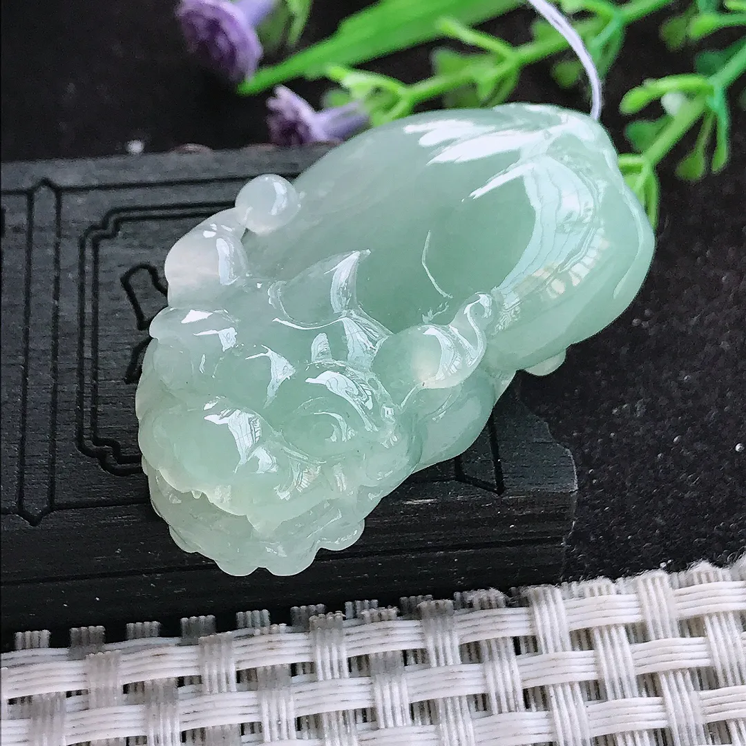 自然光44/23.3/13.6老坑冰胶水灵冰晴口含珠貔貅挂件翡翠玉吊坠百搭