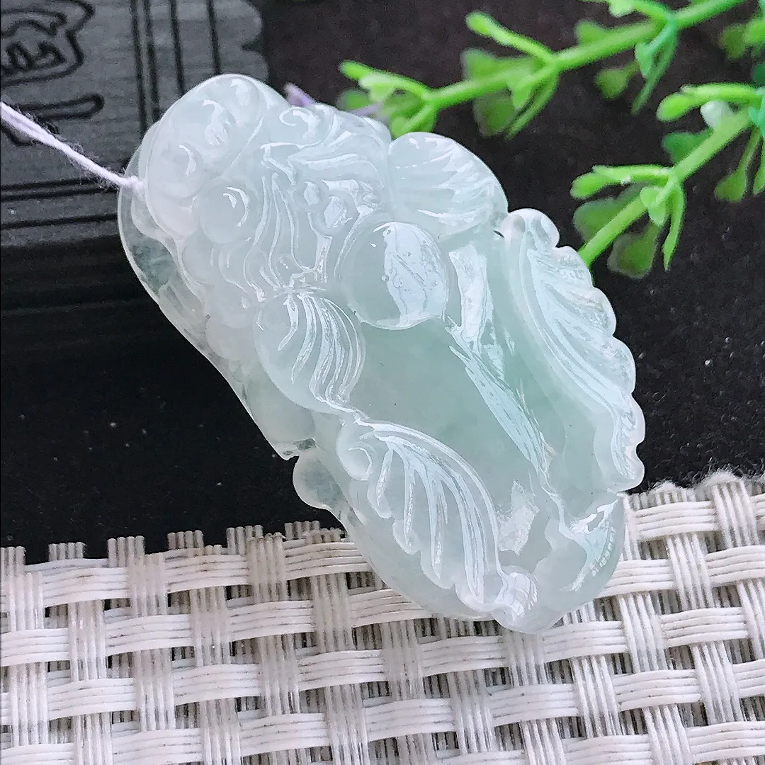 自然光43/23.8/11老坑冰透果冻胶飞天貔貅挂件翡翠玉吊坠百搭