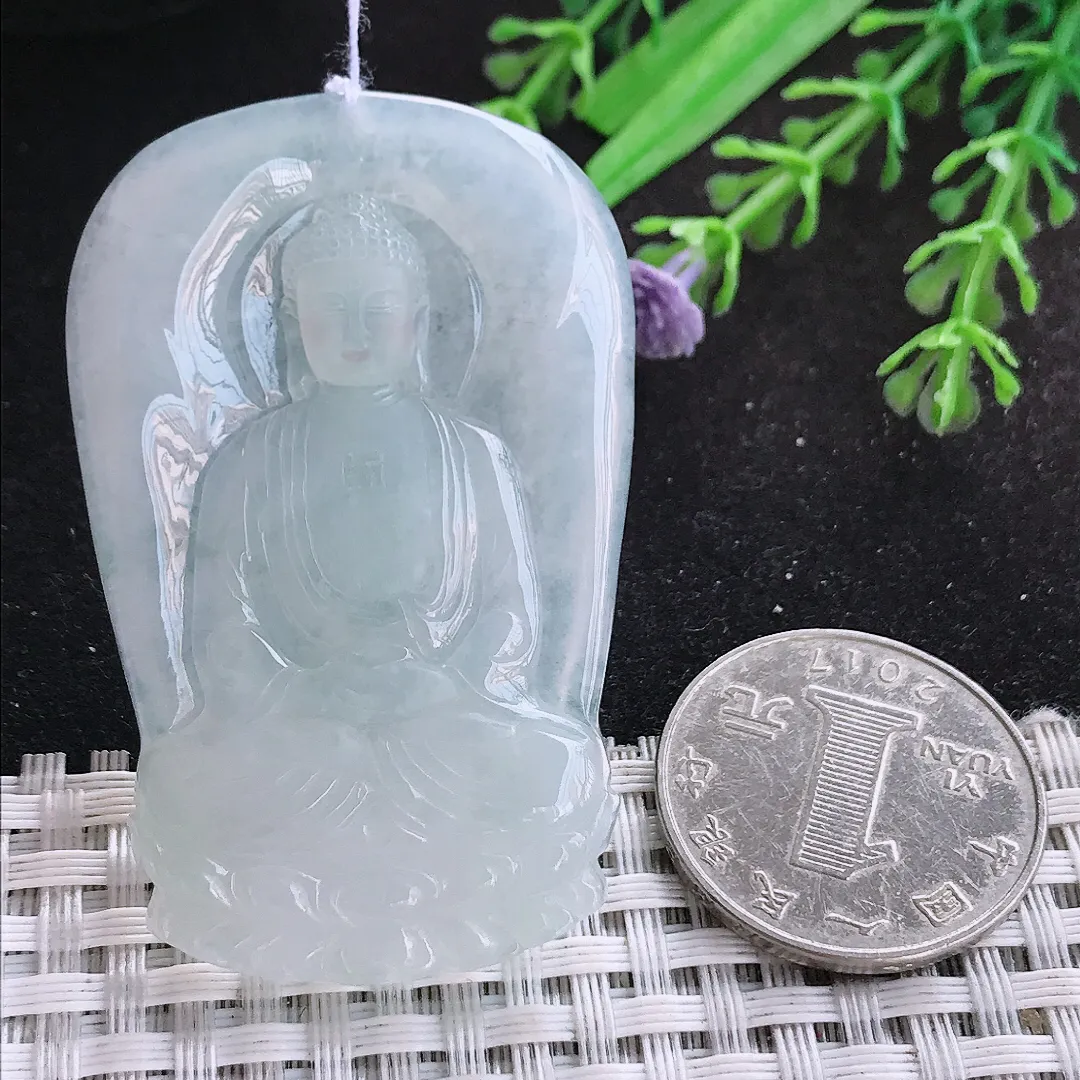 自然光55/36.3/5.6老坑冰润起胶大日如来佛祖挂件翡翠玉吊坠百搭