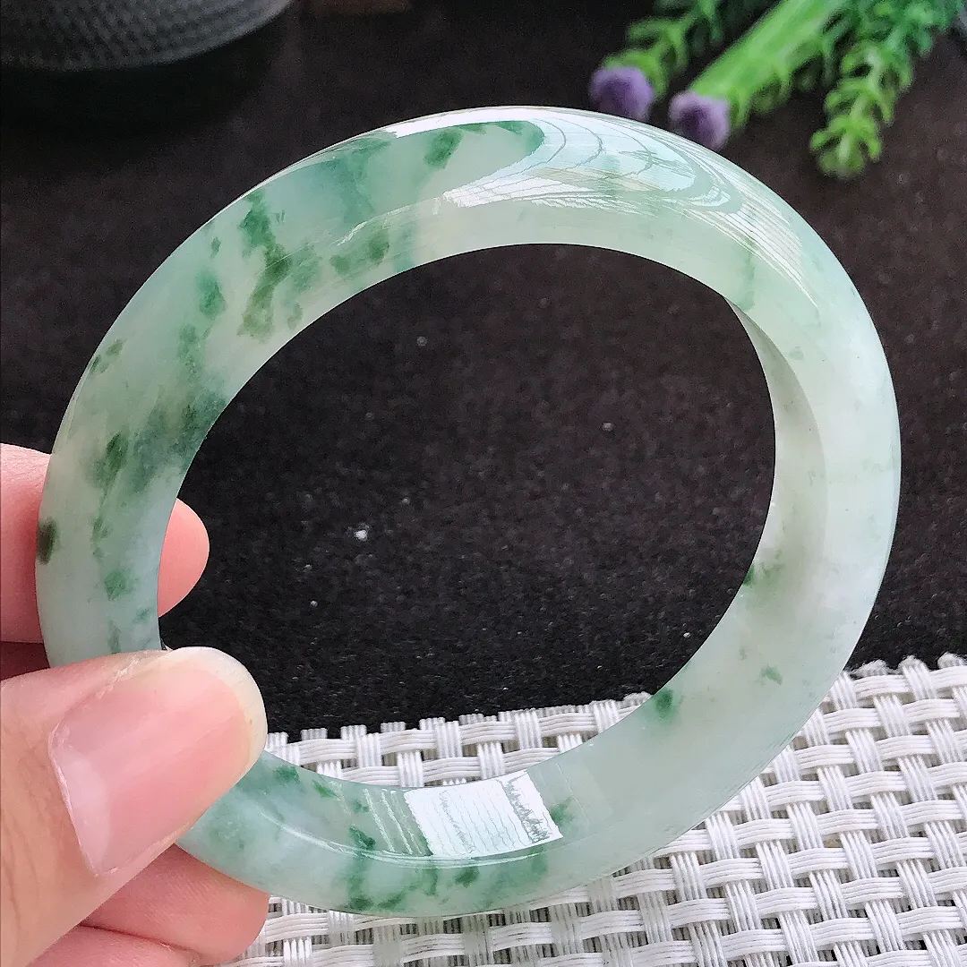 自然光58/12.6/9老坑冰胶水灵冰飘花手镯玉镯子美人镯手环