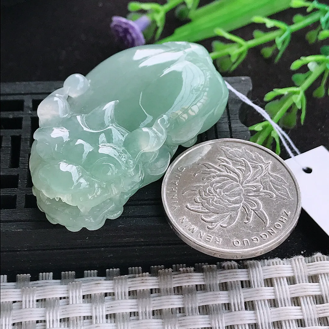 自然光44/23.3/13.6老坑冰胶水灵冰晴口含珠貔貅挂件翡翠玉吊坠百搭