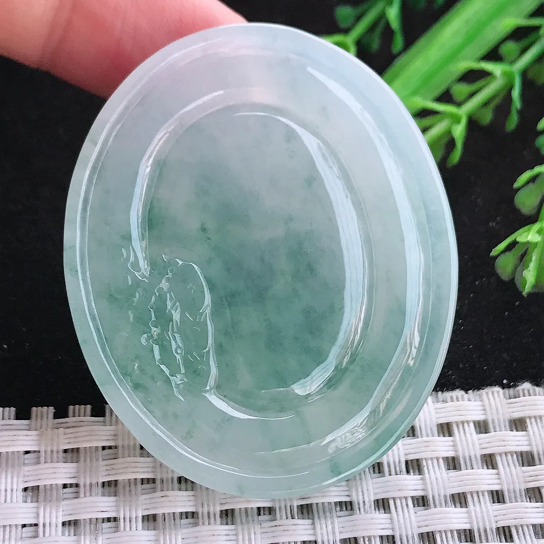 自然光50.5.42/7老坑冰透果冻胶飘花山水牌挂件翡翠玉吊坠百搭