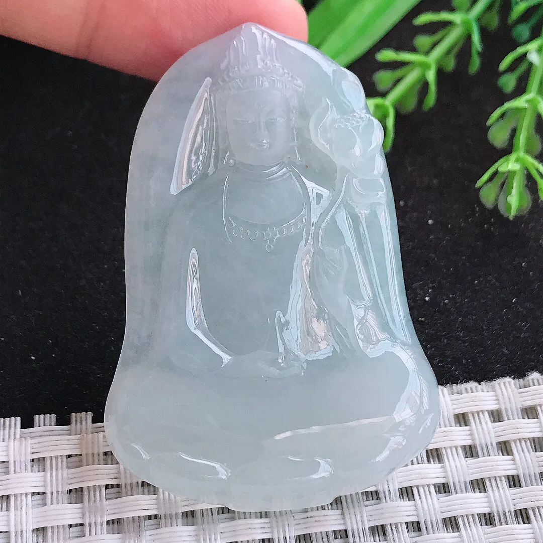 自然光55/38/6.3老坑冰胶果冻大势至菩萨挂件翡翠玉观音吊坠百搭