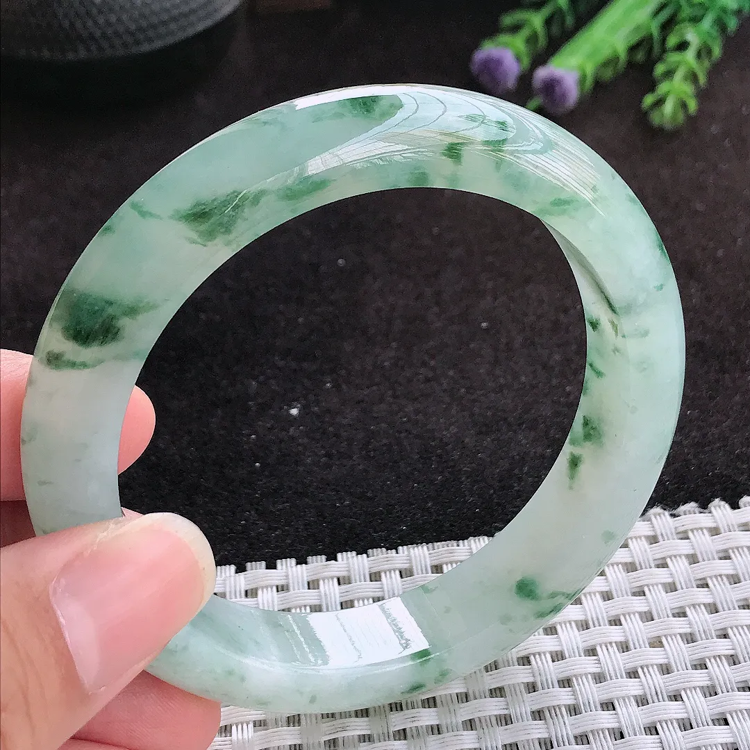 自然光58/12.6/9老坑冰胶水灵冰飘花手镯玉镯子美人镯手环