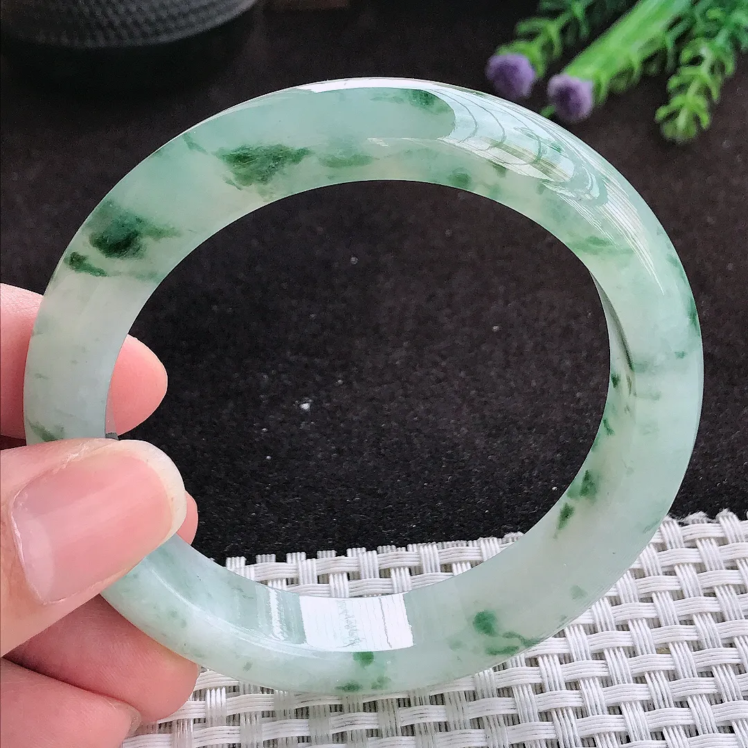 自然光58/12.6/9老坑冰胶水灵冰飘花手镯玉镯子美人镯手环