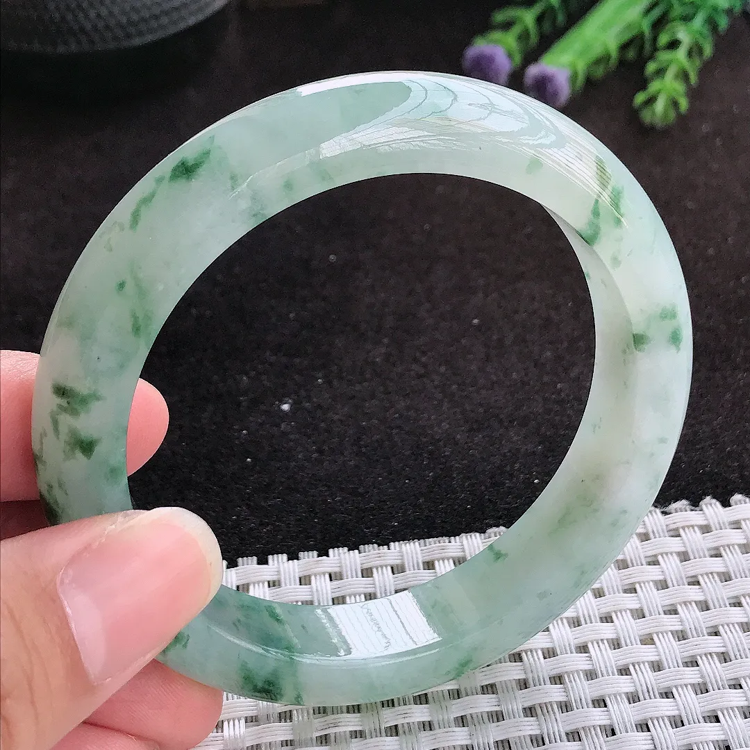 自然光58/12.6/9老坑冰胶水灵冰飘花手镯玉镯子美人镯手环