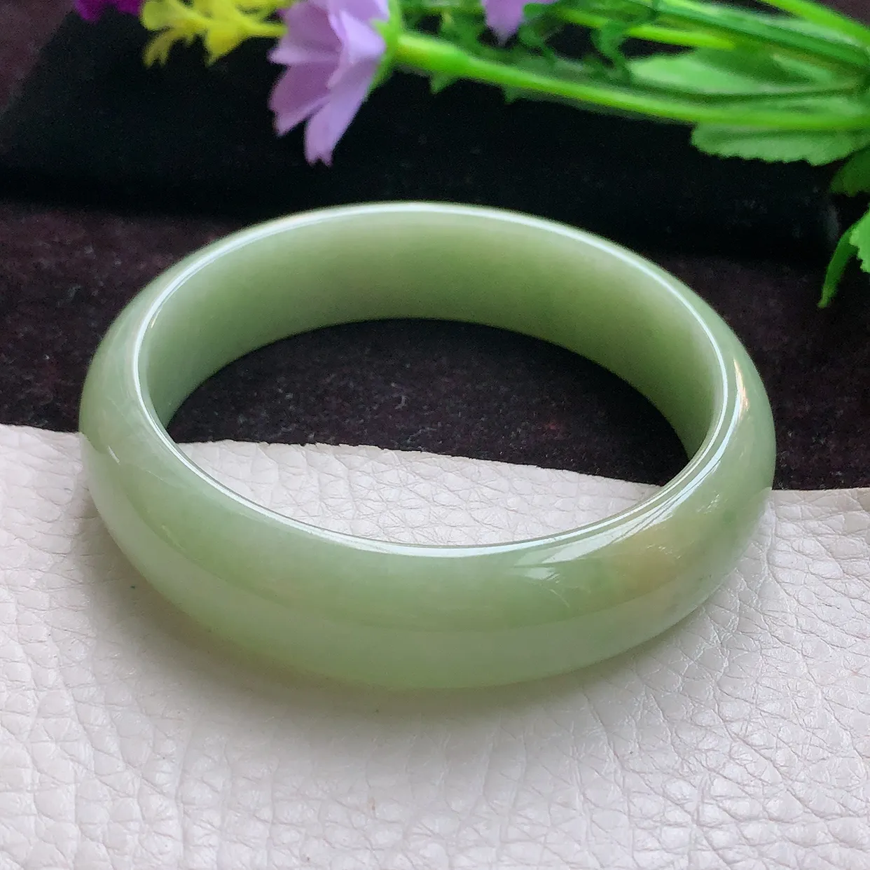 hh实拍57.5*15*7.2轮胎镯 细润满色军绿宽边缅甸翡翠玉手镯 玉手环
