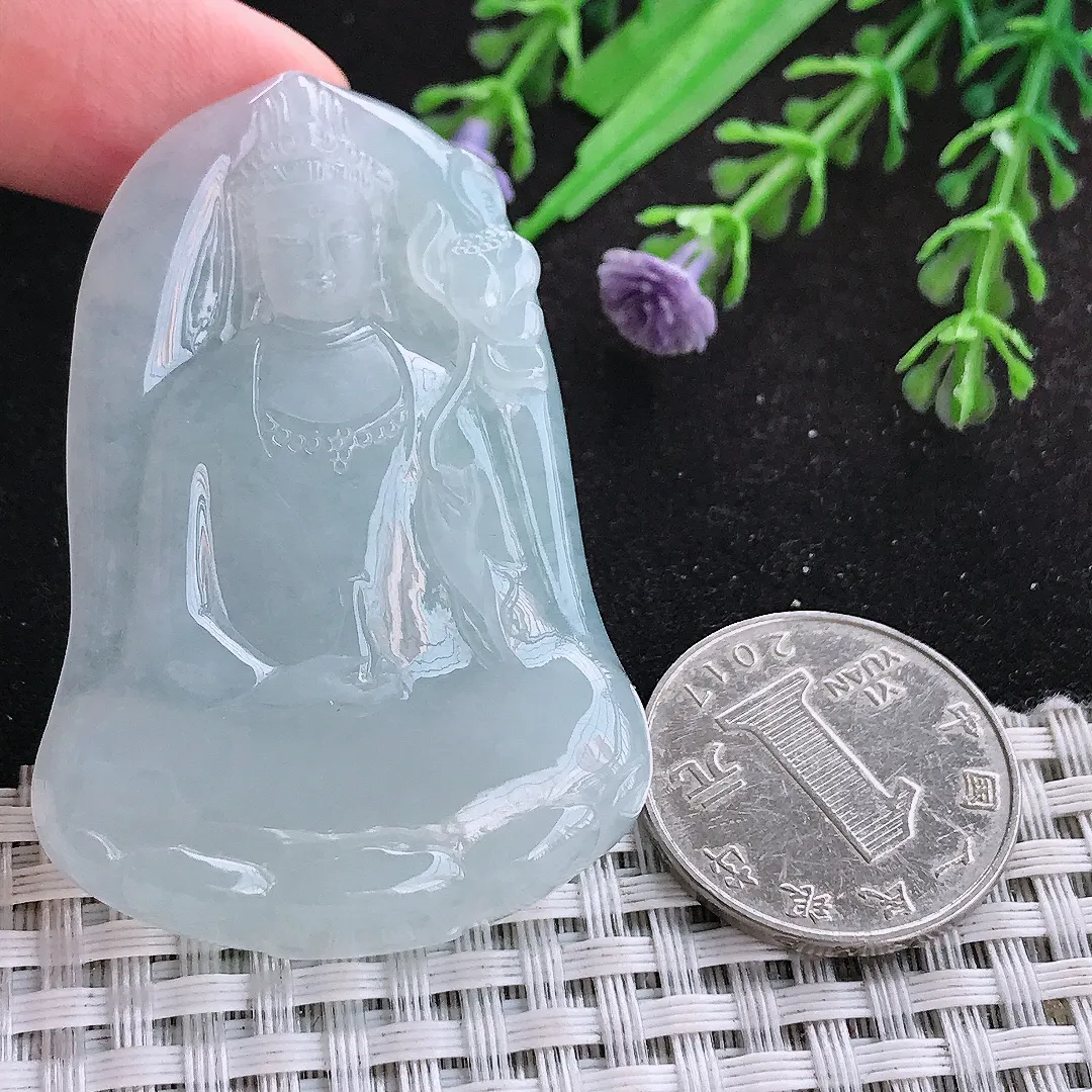 自然光55/38/6.3老坑冰胶果冻大势至菩萨挂件翡翠玉观音吊坠百搭