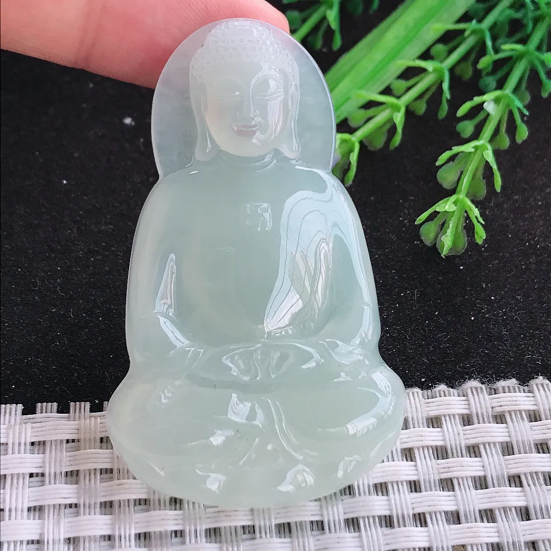 自然光58/36.3/6老坑冰透起胶冰晴大日如来佛挂件翡翠玉吊坠百搭