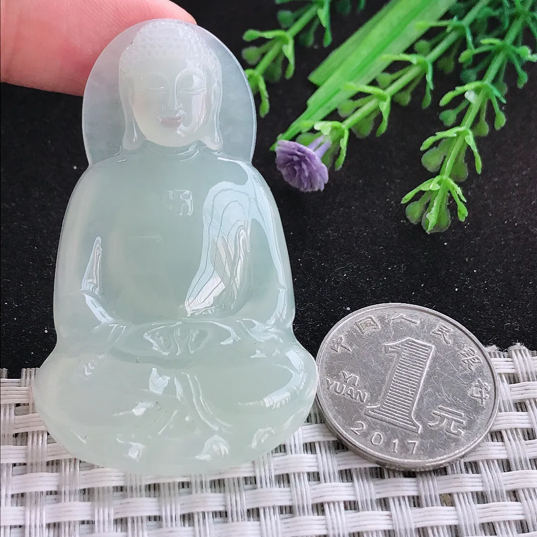自然光58/36.3/6老坑冰透起胶冰晴大日如来佛挂件翡翠玉吊坠百搭