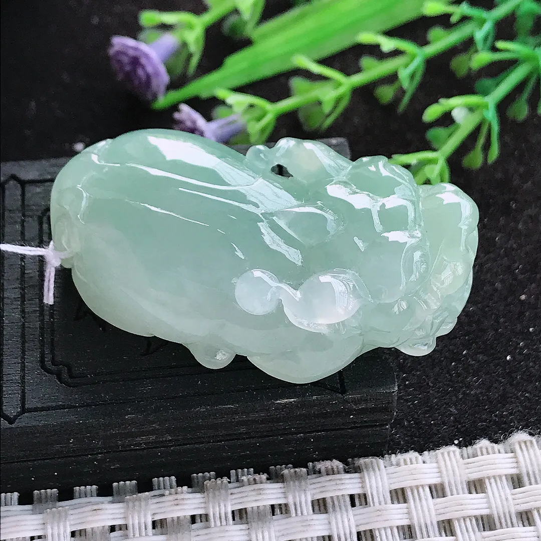 自然光44/23.3/13.6老坑冰胶水灵冰晴口含珠貔貅挂件翡翠玉吊坠百搭