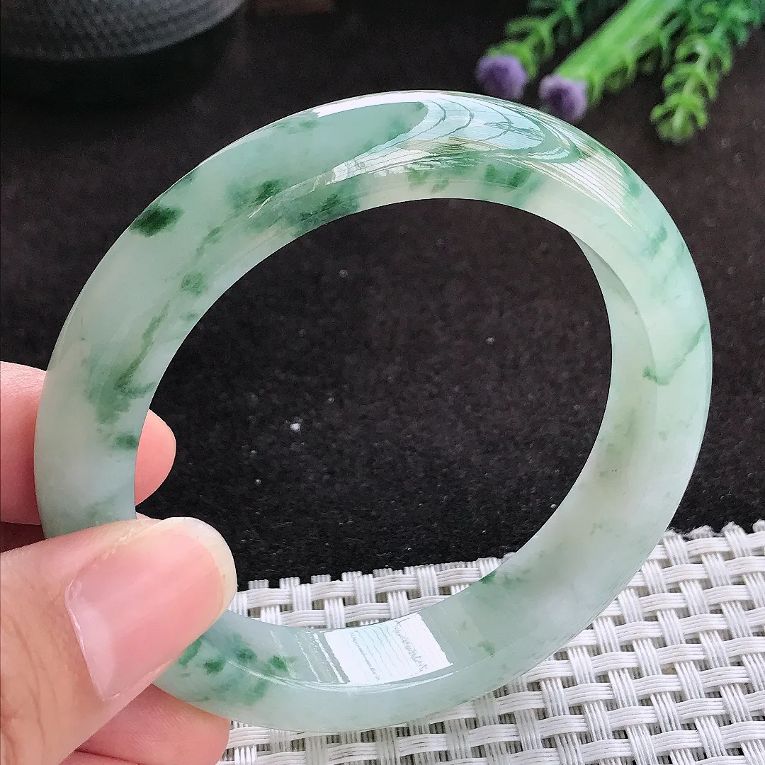 自然光58/12.6/9老坑冰胶水灵冰飘花手镯玉镯子美人镯手环