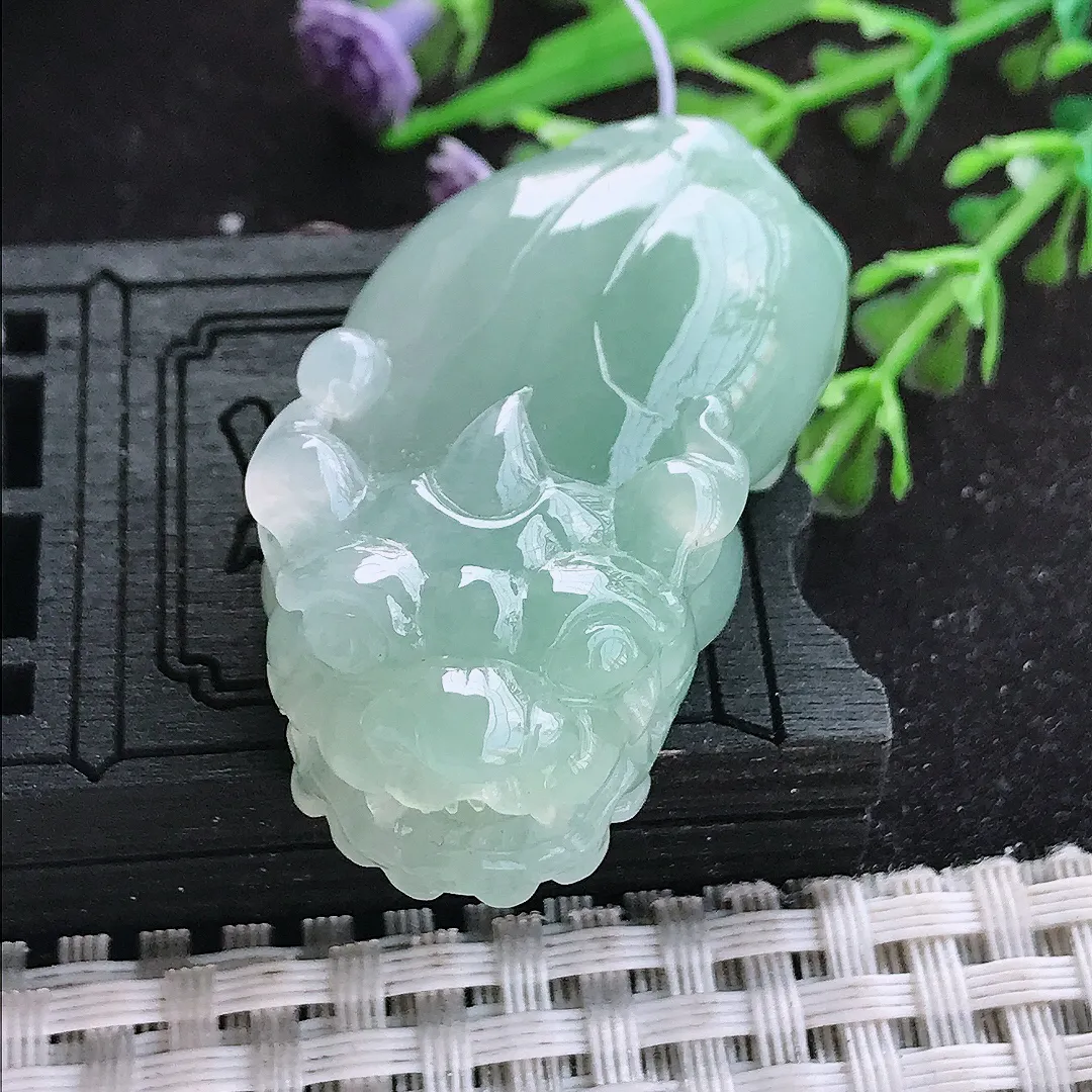 自然光44/23.3/13.6老坑冰胶水灵冰晴口含珠貔貅挂件翡翠玉吊坠百搭