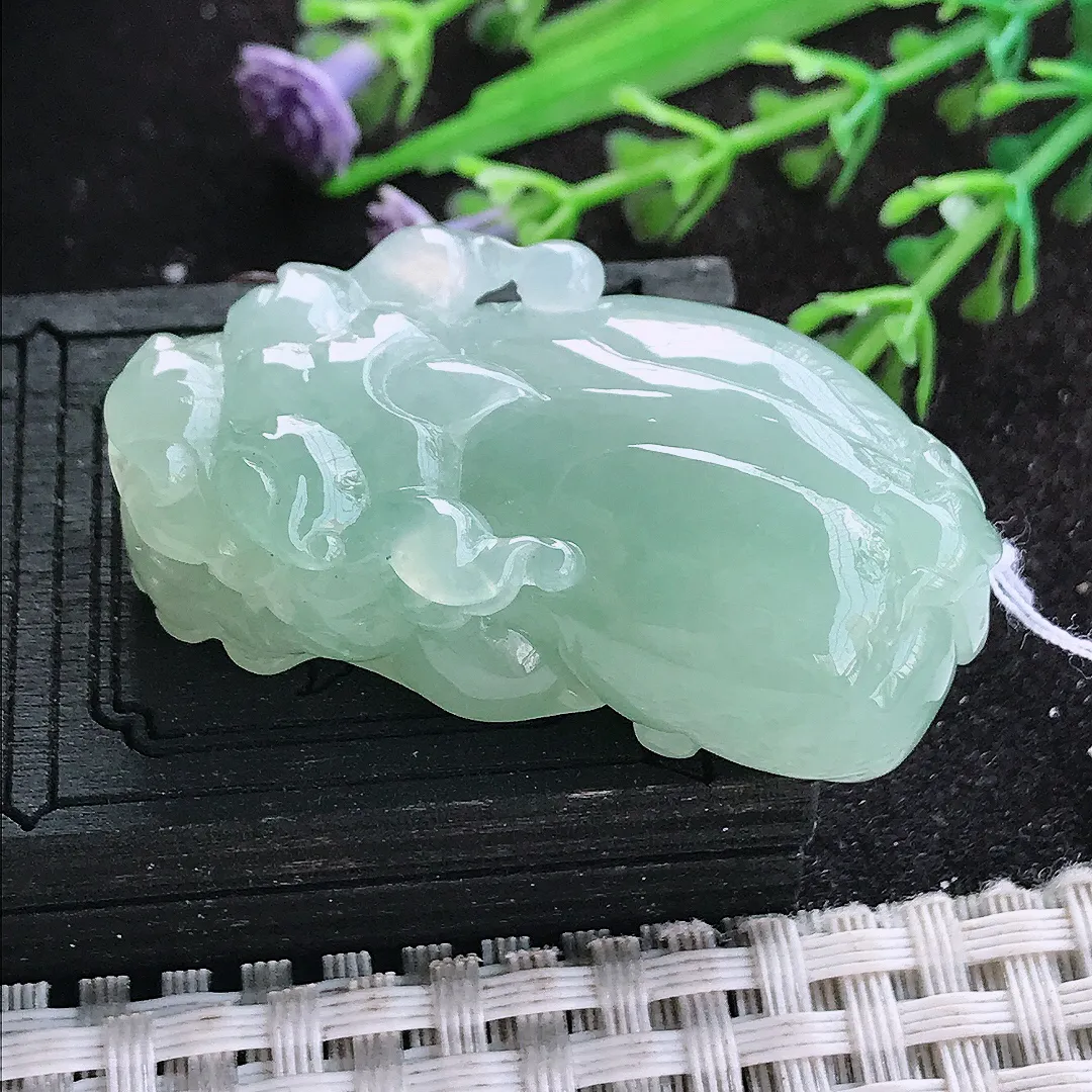 自然光44/23.3/13.6老坑冰胶水灵冰晴口含珠貔貅挂件翡翠玉吊坠百搭