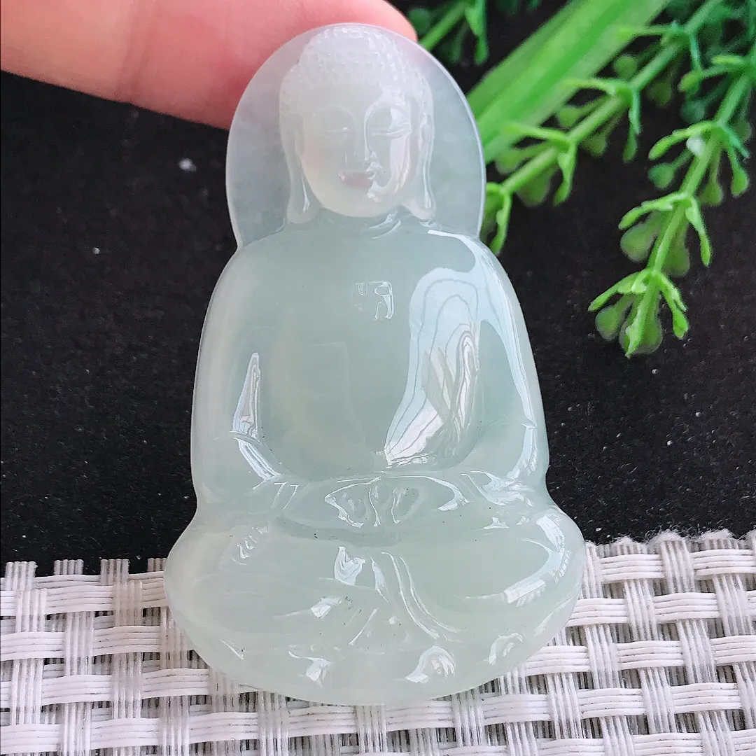 自然光58/36.3/6老坑冰透起胶冰晴大日如来佛挂件翡翠玉吊坠百搭