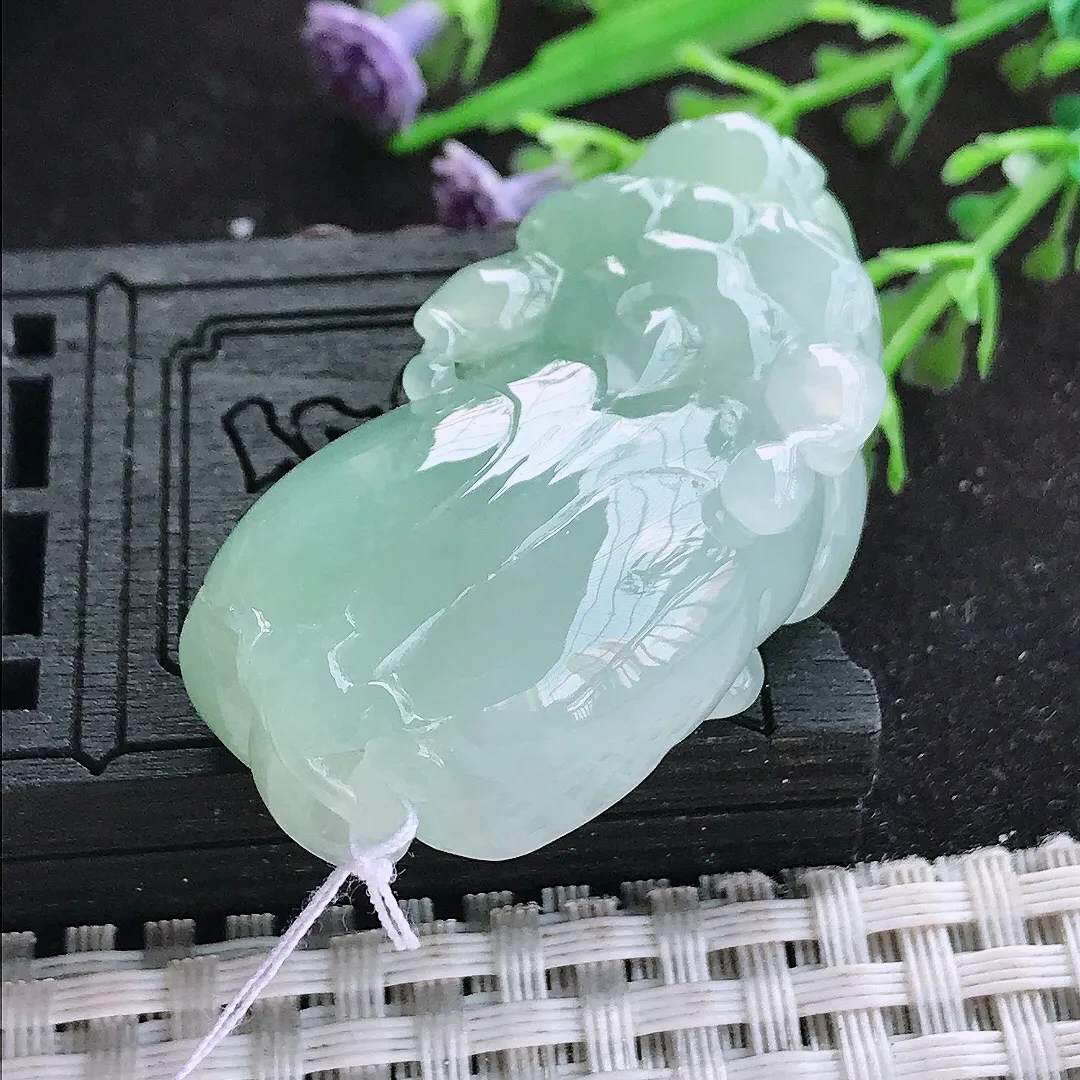 自然光44/23.3/13.6老坑冰胶水灵冰晴口含珠貔貅挂件翡翠玉吊坠百搭