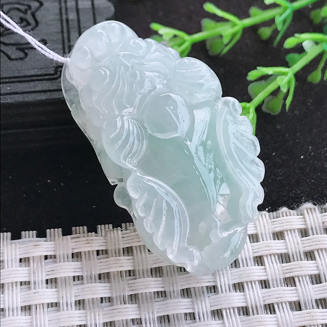 自然光43/23.8/11老坑冰透果冻胶飞天貔貅挂件翡翠玉吊坠百搭