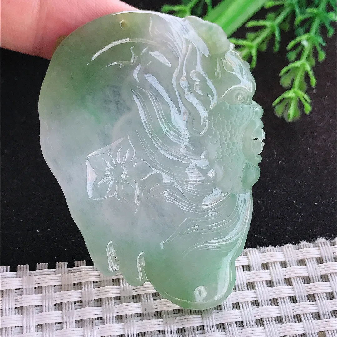 自然光64/47/5.6老坑冰胶水灵黄加绿佛魔一念挂件翡翠玉吊坠百搭