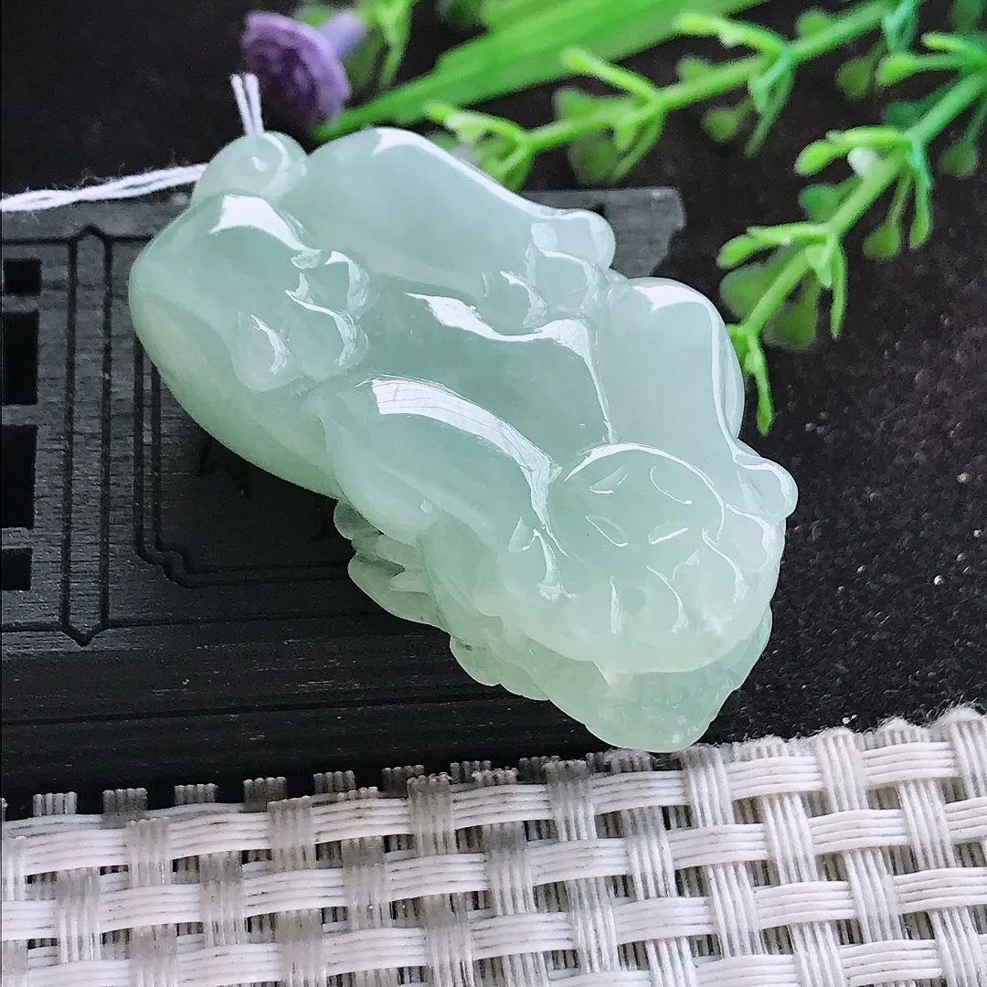 自然光44/23.3/13.6老坑冰胶水灵冰晴口含珠貔貅挂件翡翠玉吊坠百搭