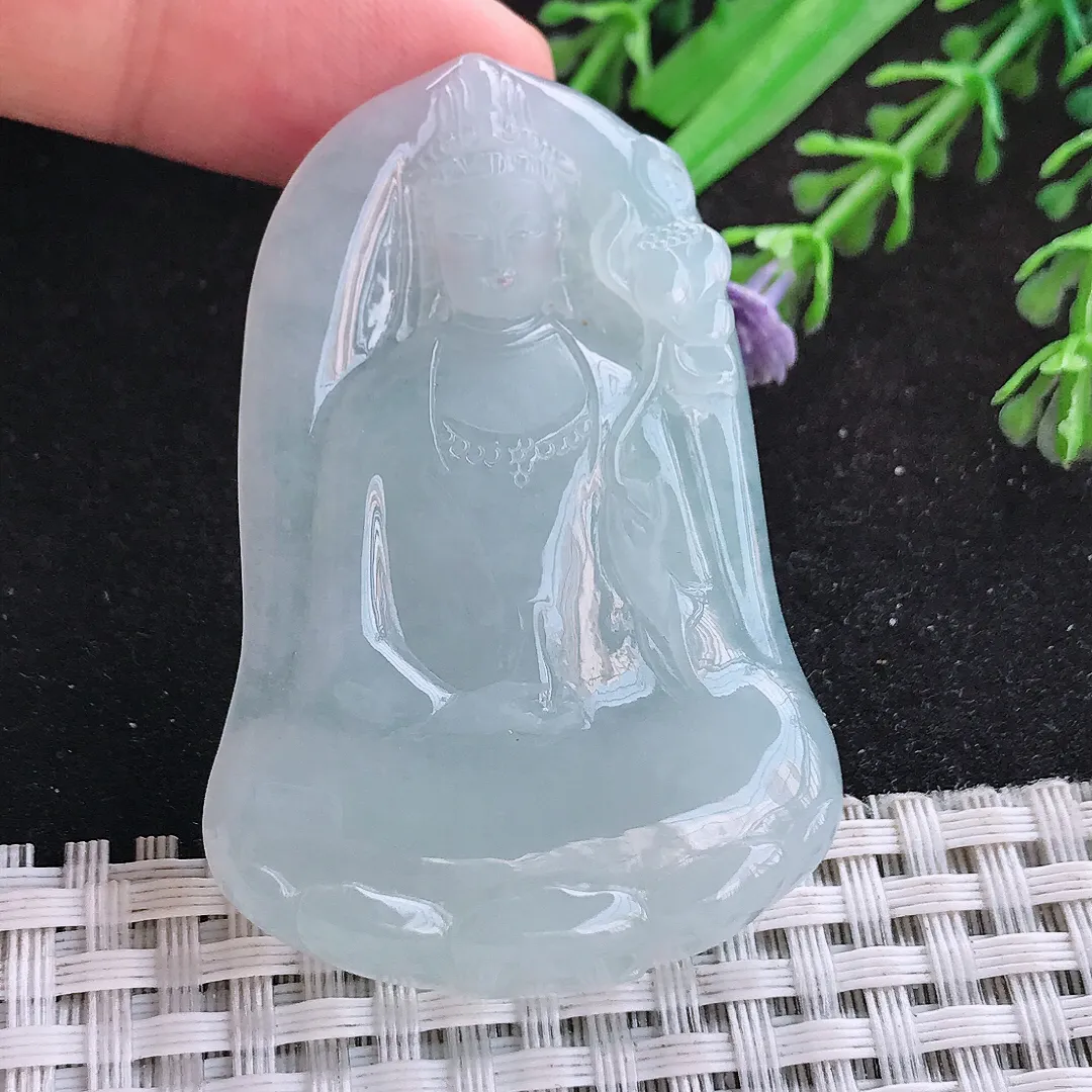 自然光55/38/6.3老坑冰胶果冻大势至菩萨挂件翡翠玉观音吊坠百搭