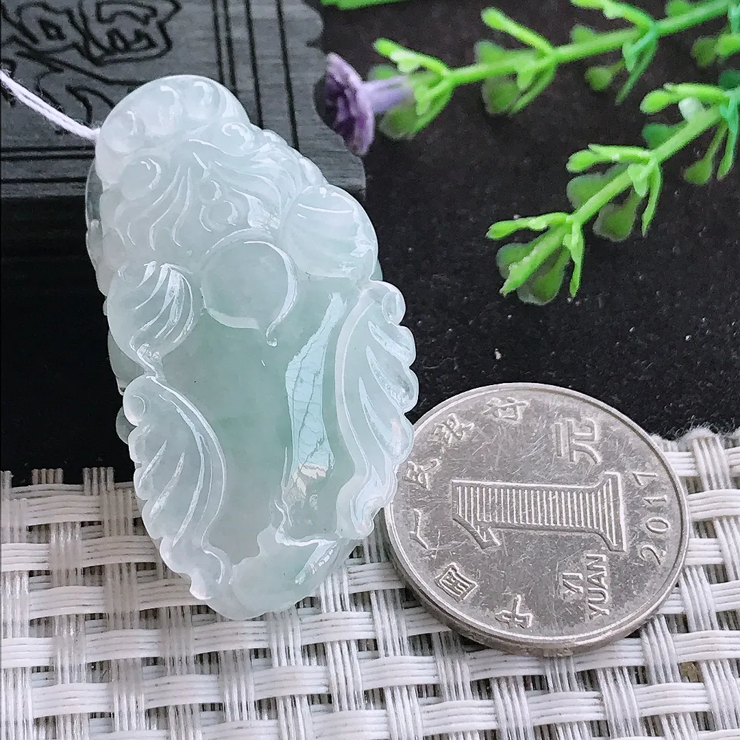 自然光43/23.8/11老坑冰透果冻胶飞天貔貅挂件翡翠玉吊坠百搭