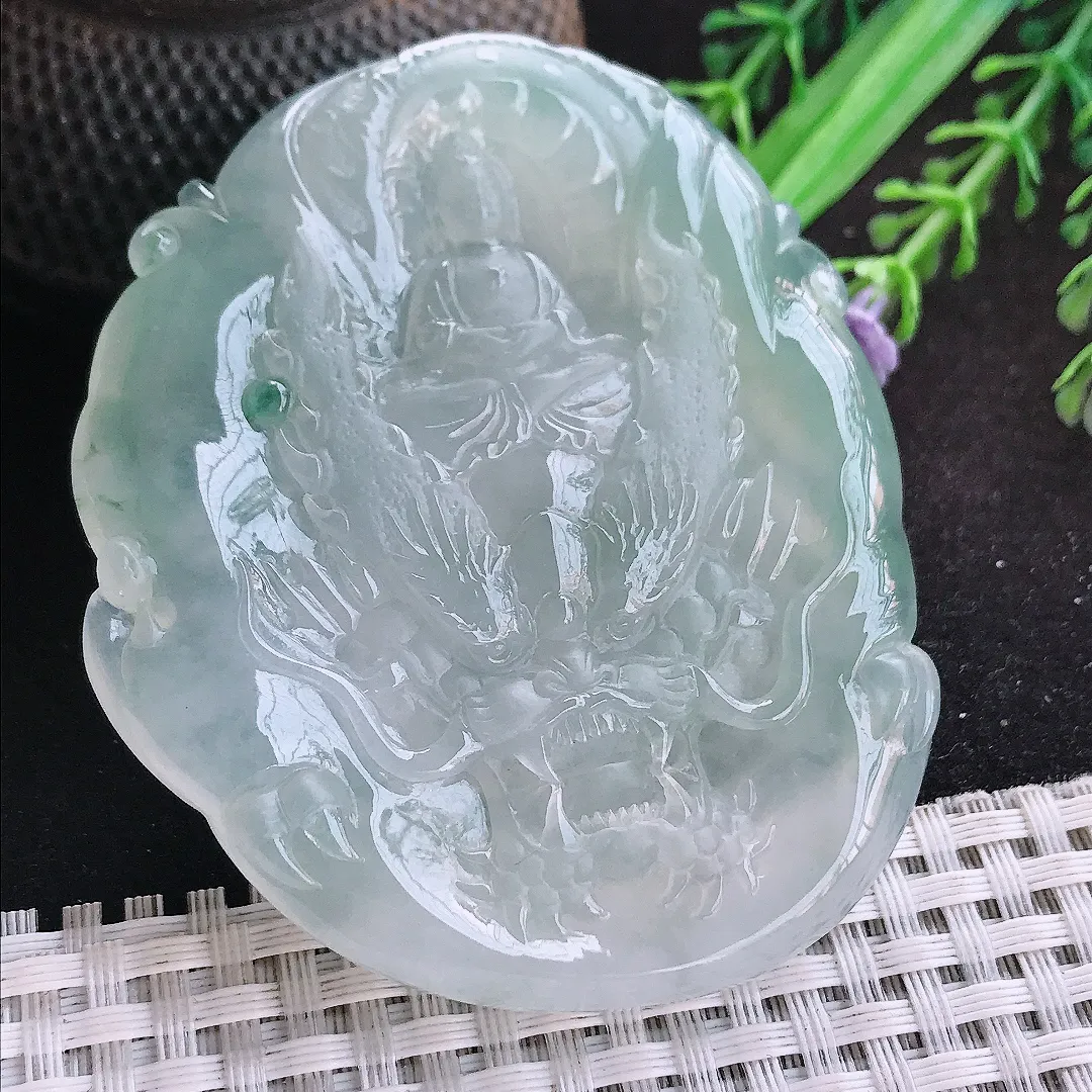 自然光70/59/8.5老坑冰胶果冻御龙观音挂件翡翠玉吊坠百搭