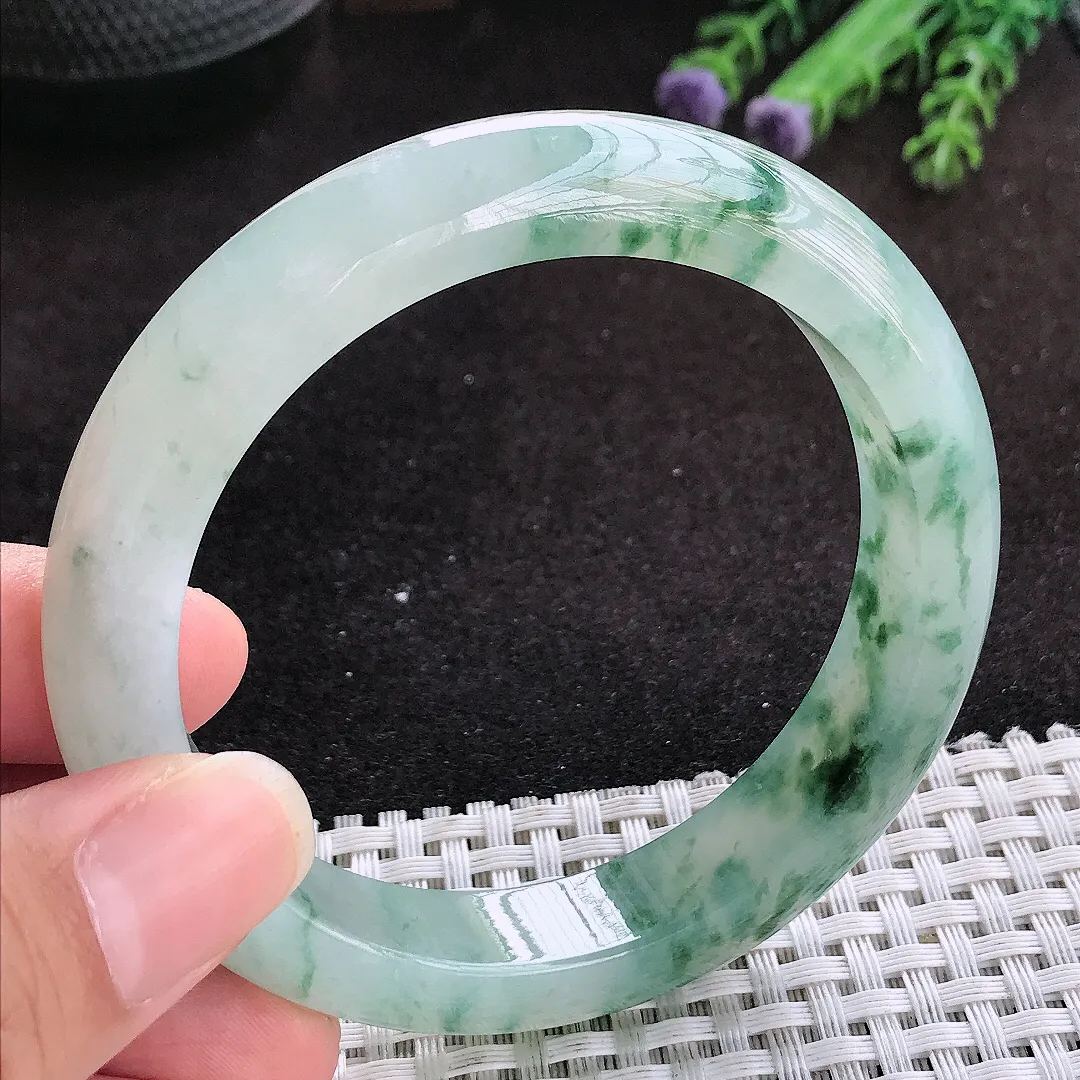 自然光58/12.6/9老坑冰胶水灵冰飘花手镯玉镯子美人镯手环