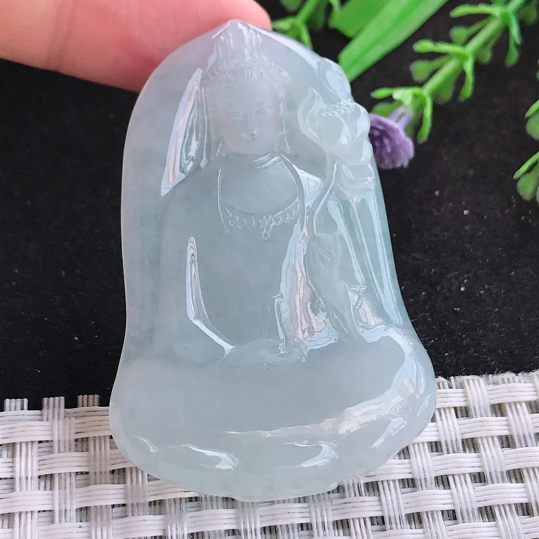 自然光55/38/6.3老坑冰胶果冻大势至菩萨挂件翡翠玉观音吊坠百搭