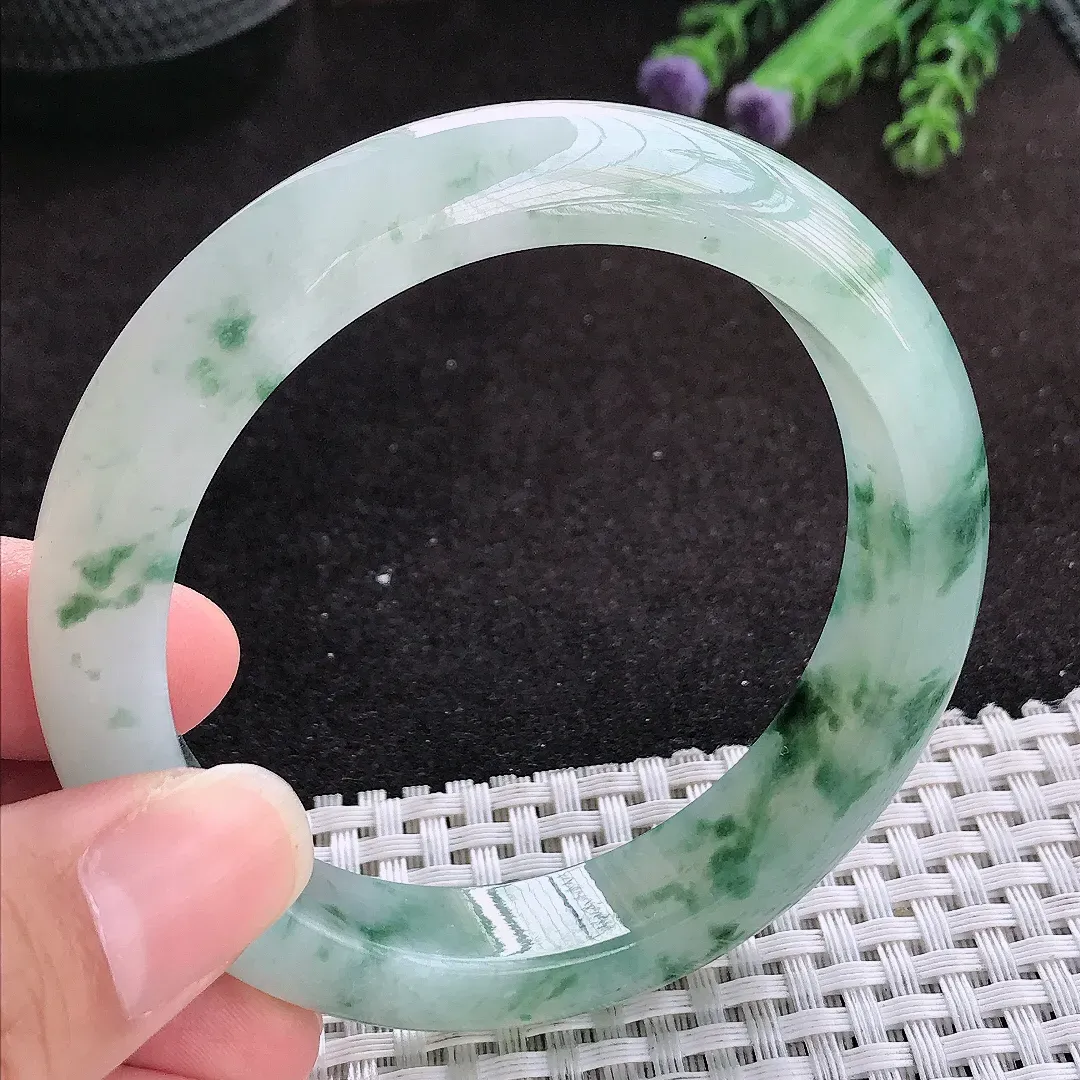 自然光58/12.6/9老坑冰胶水灵冰飘花手镯玉镯子美人镯手环