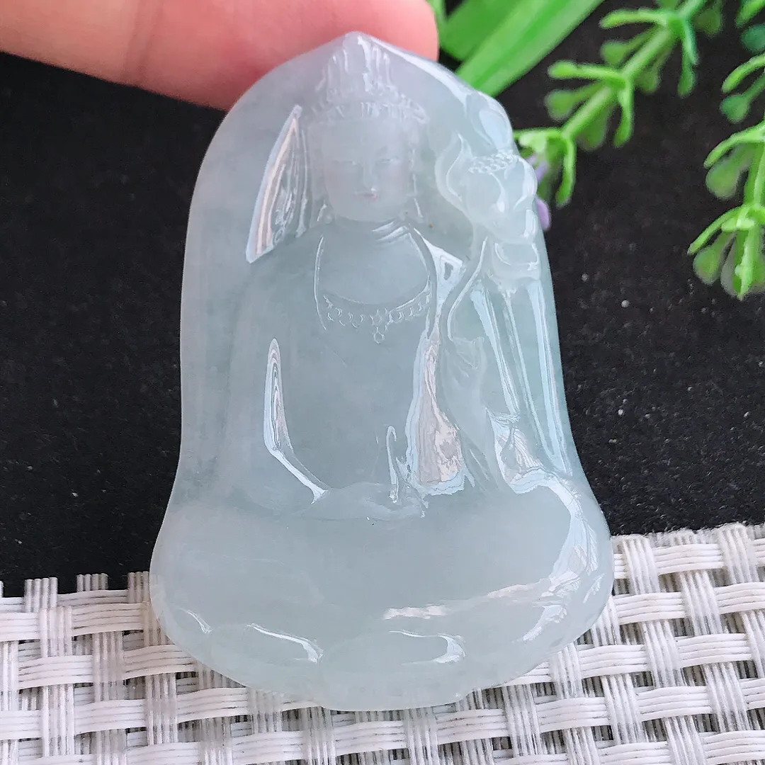 自然光55/38/6.3老坑冰胶果冻大势至菩萨挂件翡翠玉观音吊坠百搭