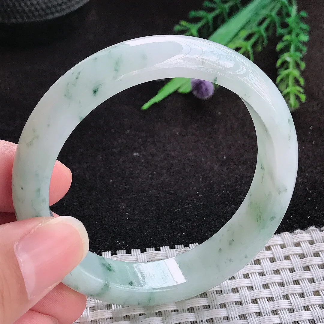自然光54/13/7.8老坑冰润起胶飘花手镯玉镯子美人镯手环