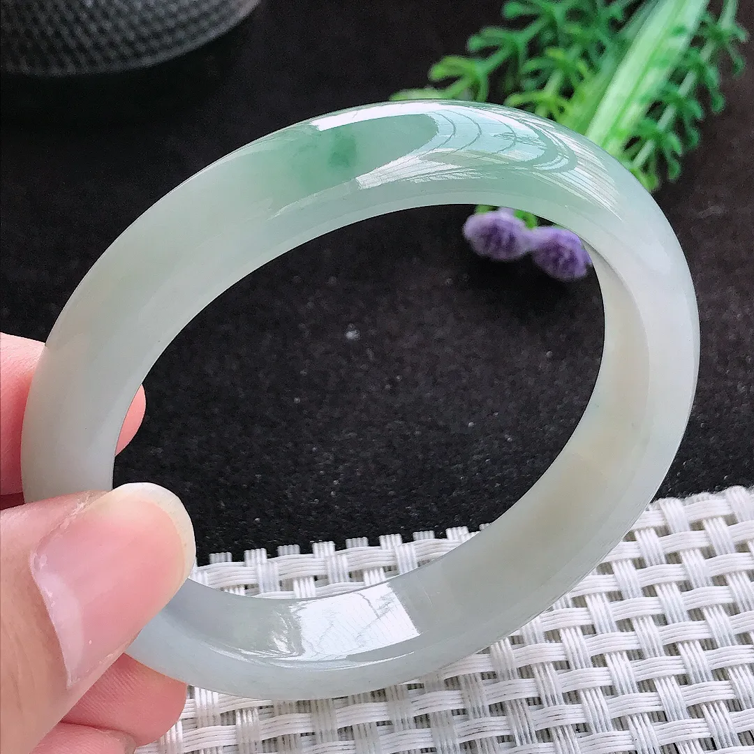 自然光54.5/49.5/12.6/8.2老坑冰润起胶飘花贵妃手镯玉镯子美人镯手环