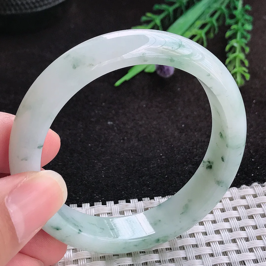 自然光54/13/7.8老坑冰润起胶飘花手镯玉镯子美人镯手环