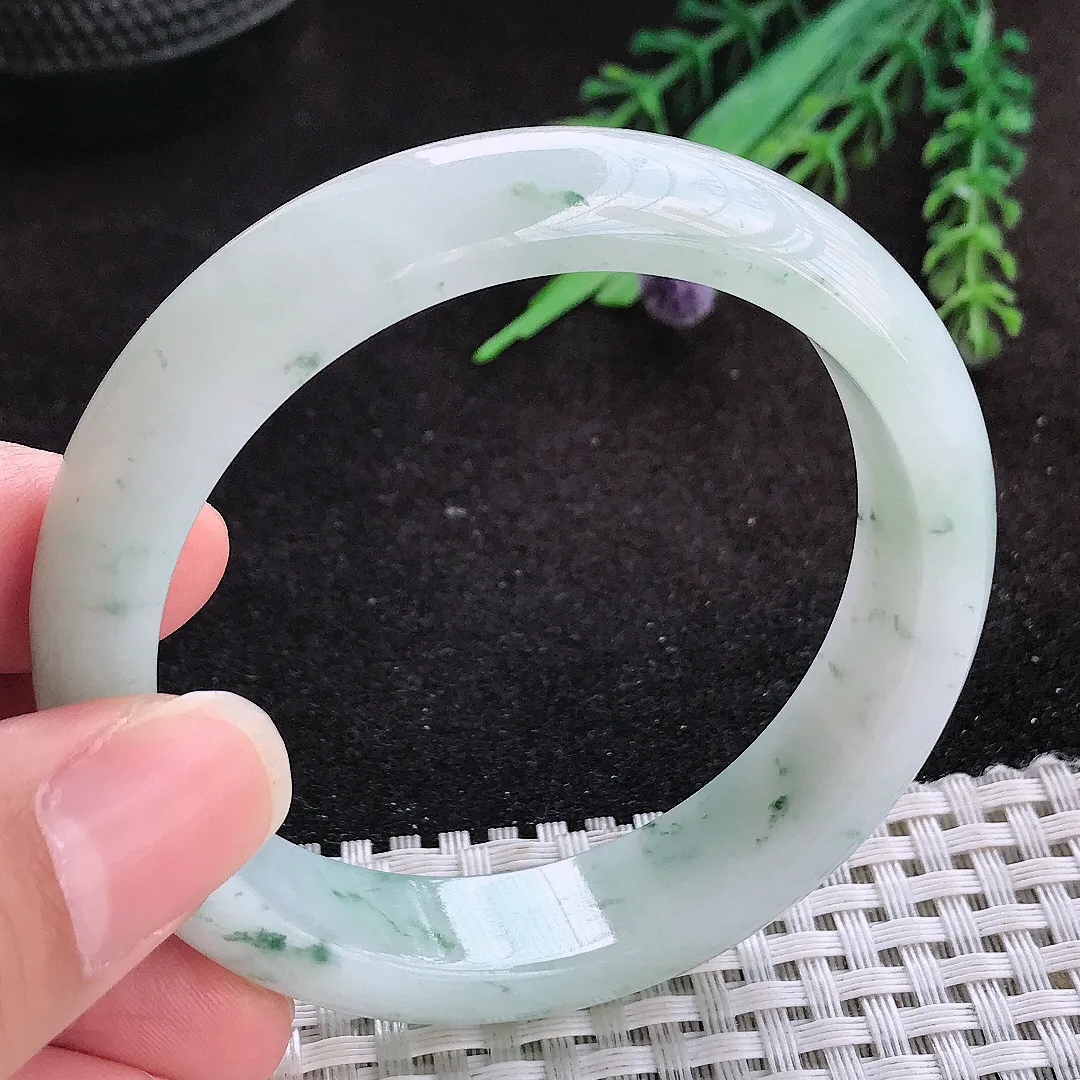 自然光54/13/7.8老坑冰润起胶飘花手镯玉镯子美人镯手环