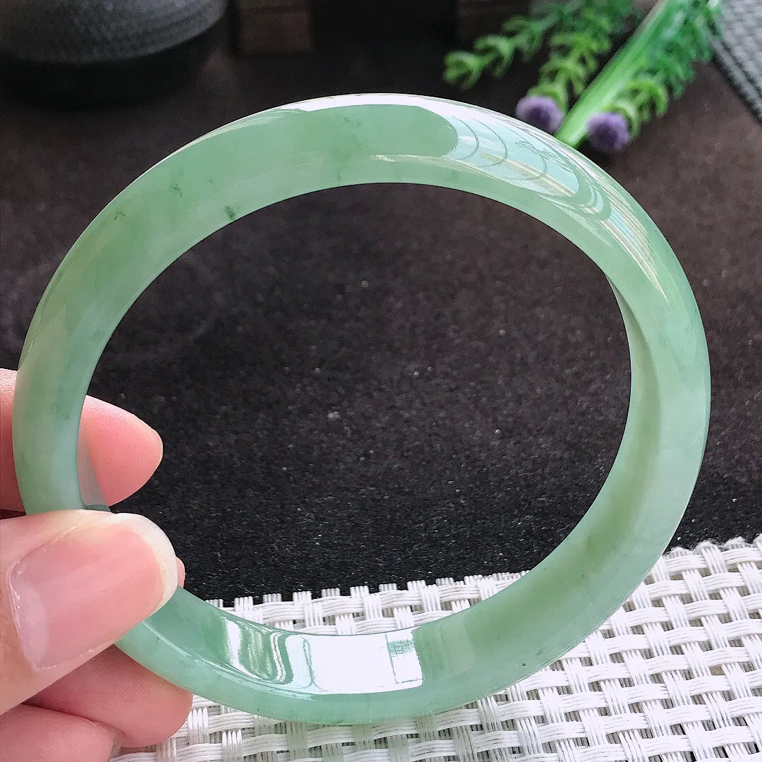 自然光65.5/13.4/7.5老坑冰胶水灵满色飘花大圈口手镯玉镯子美人镯手环