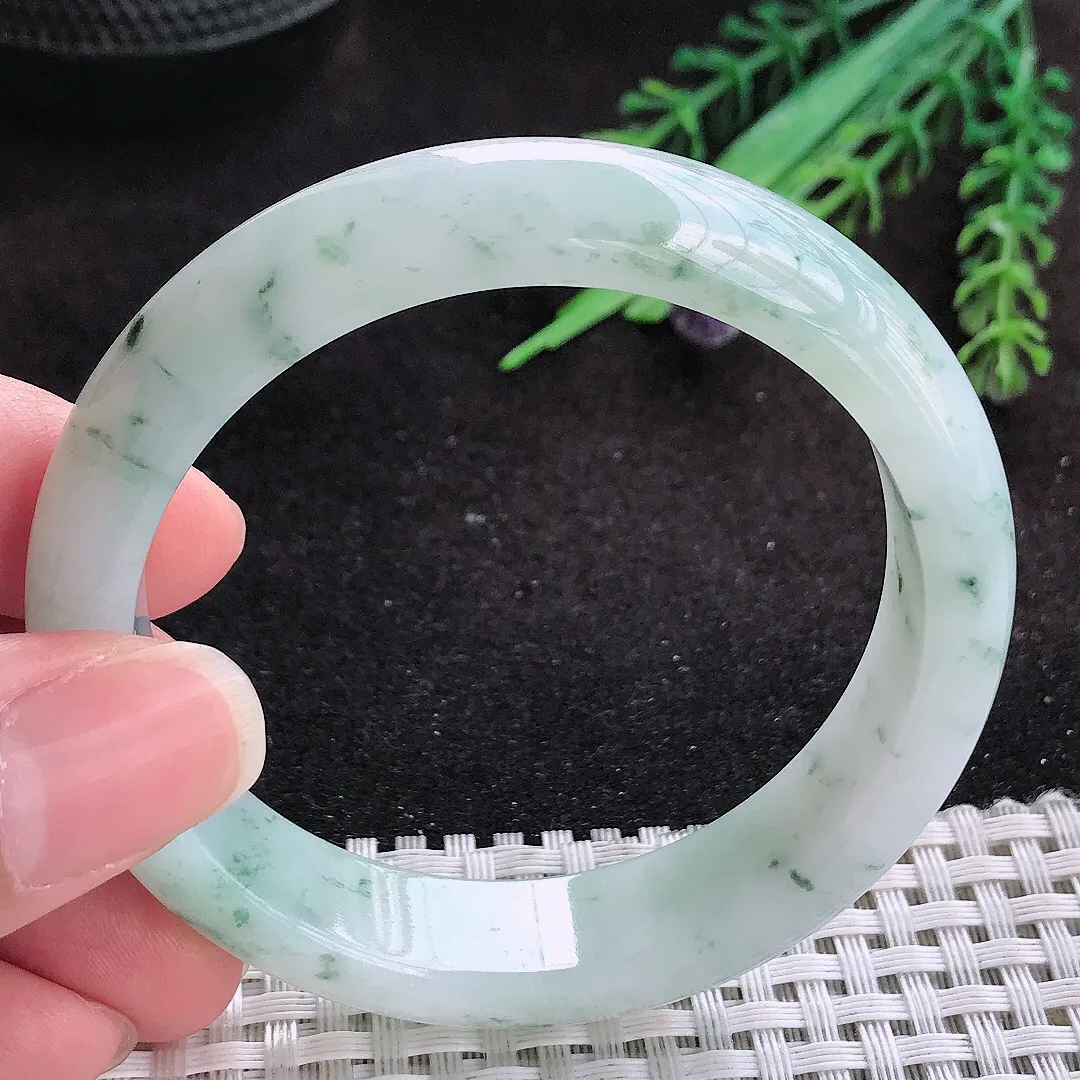 自然光54/13/7.8老坑冰润起胶飘花手镯玉镯子美人镯手环