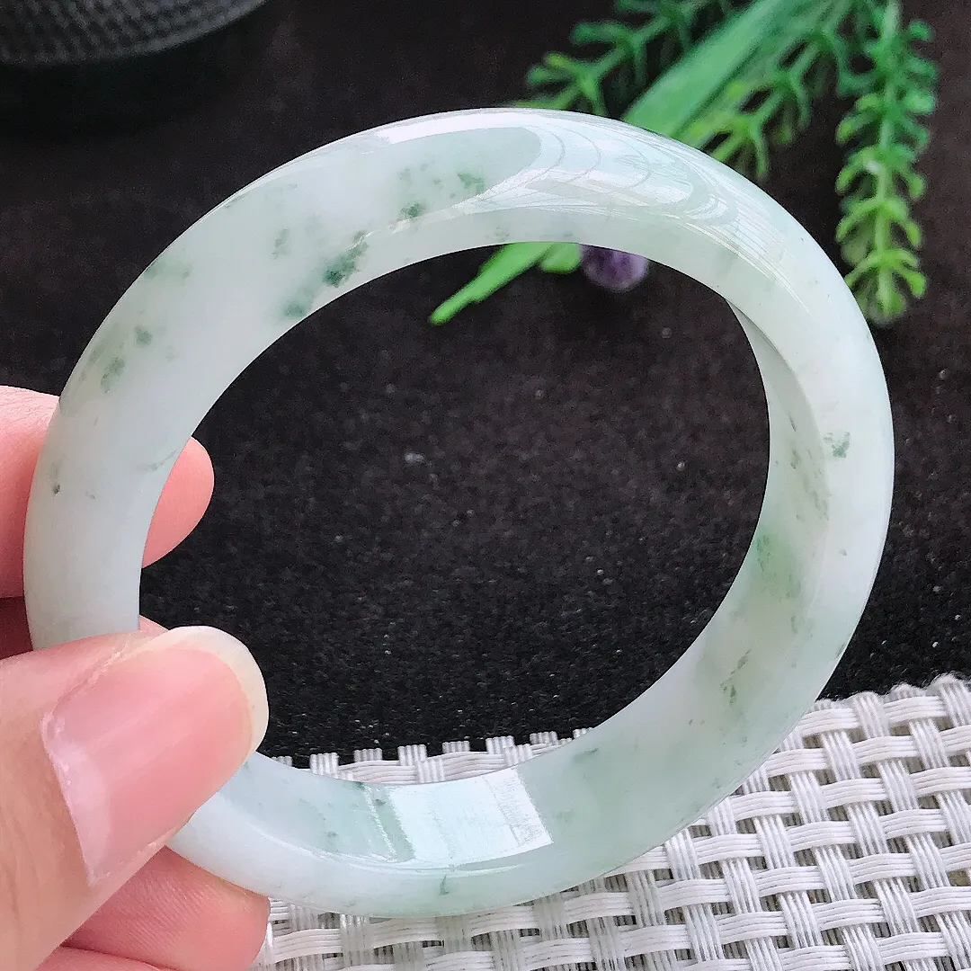 自然光54/13/7.8老坑冰润起胶飘花手镯玉镯子美人镯手环