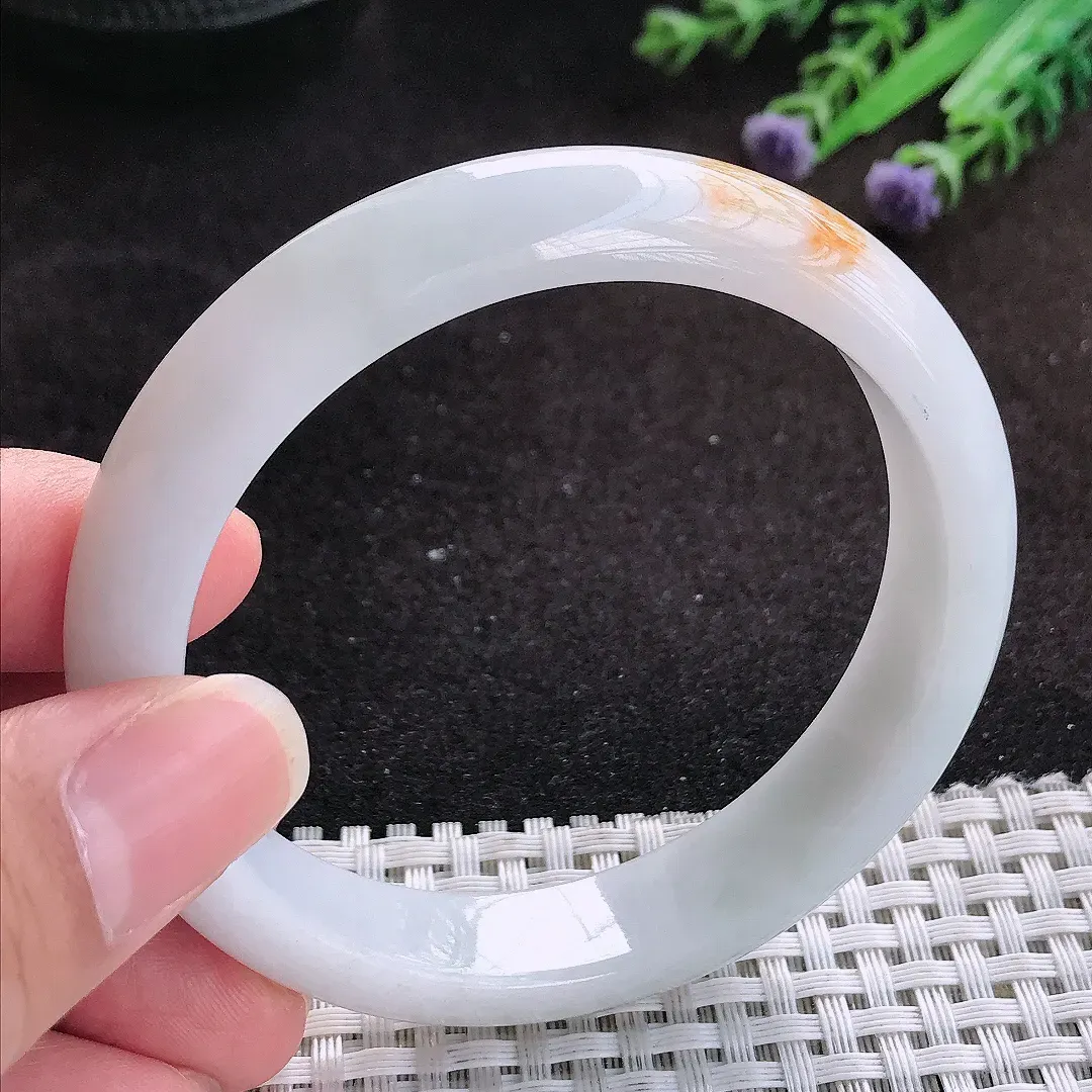 自然光57/12.4/7.8老坑精美温润洒金飘黄翡手镯玉镯子美人镯手环