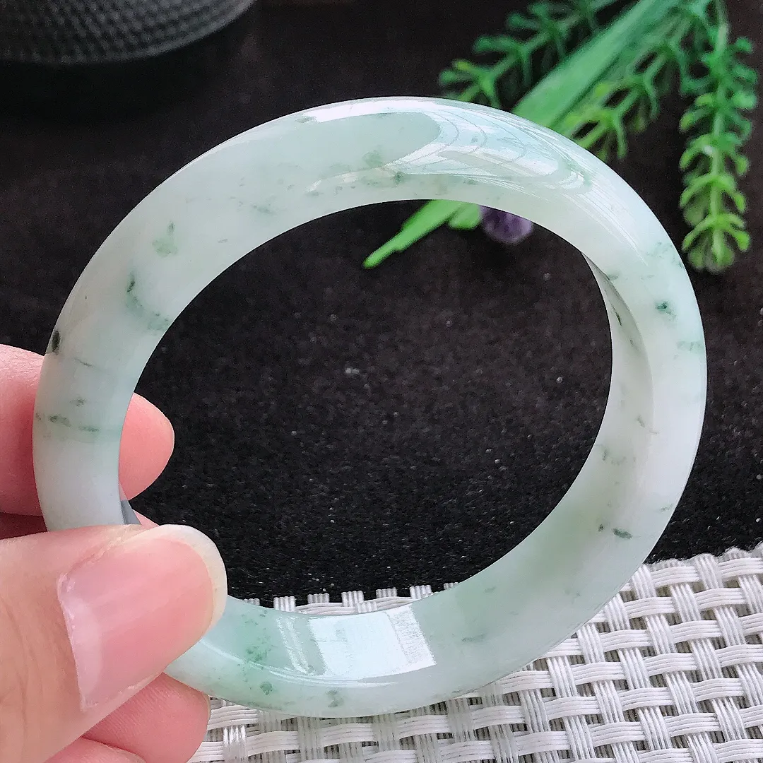 自然光54/13/7.8老坑冰润起胶飘花手镯玉镯子美人镯手环